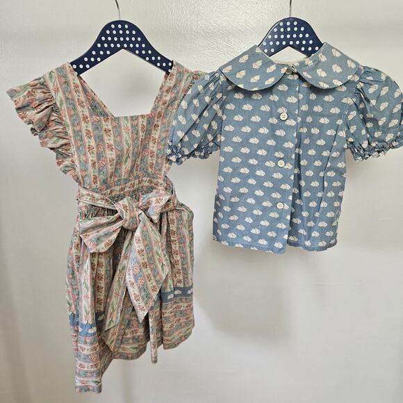 Vintage Ellen Miklas Bunny Jumper Dress Shirt Outfit 3T Pink Blue Cottagecore - Picture 9 of 13